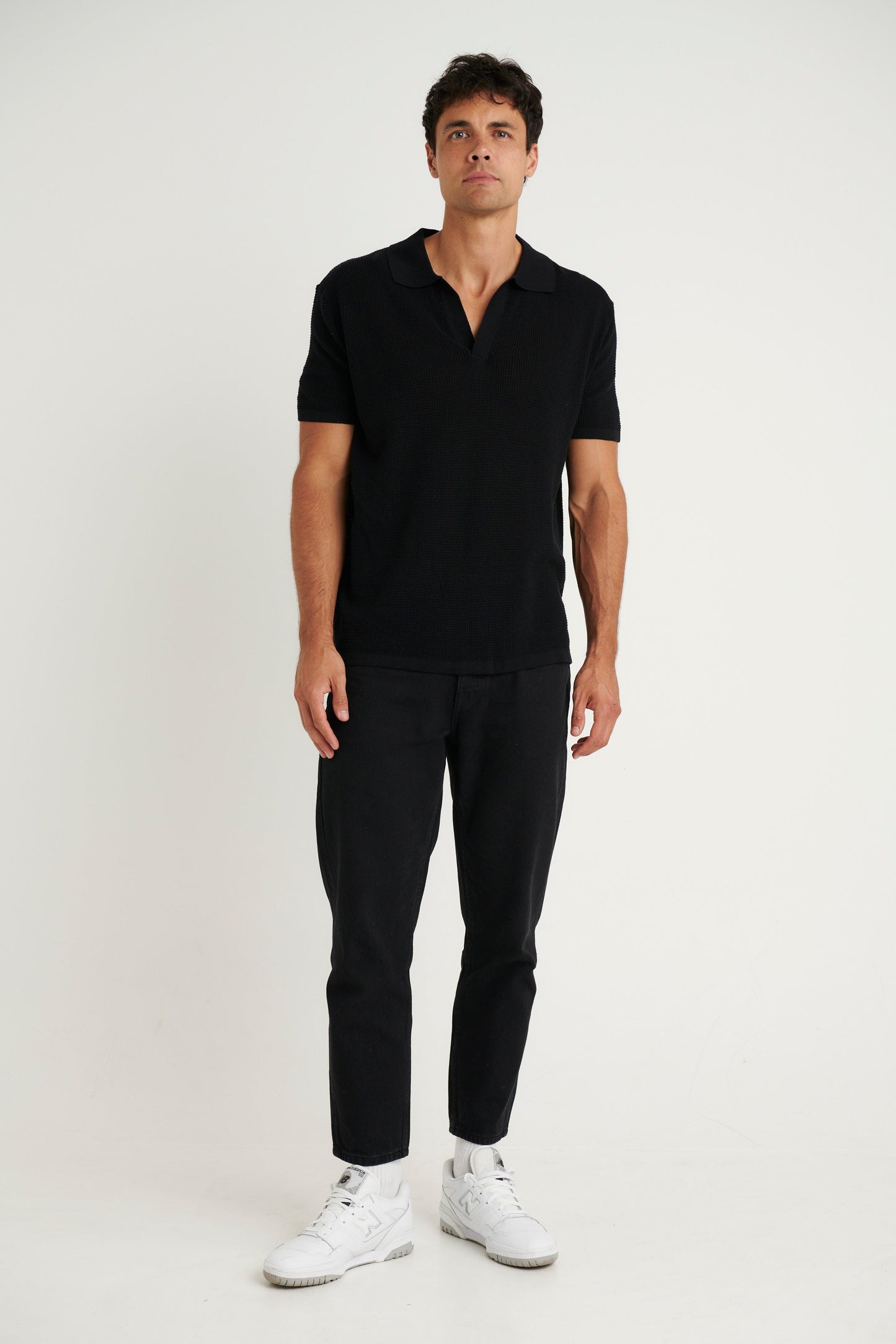 NTH Open Neck Polo Black