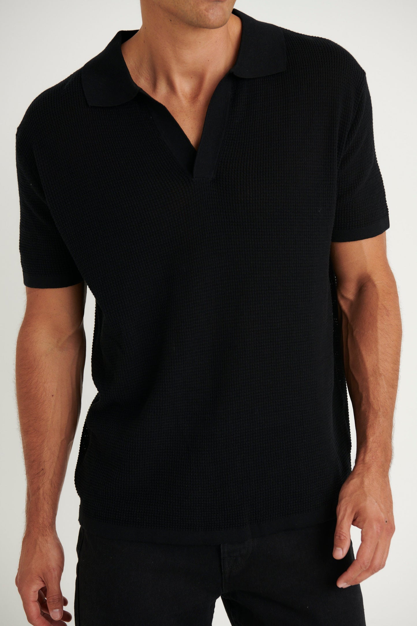 NTH Open Neck Polo Black