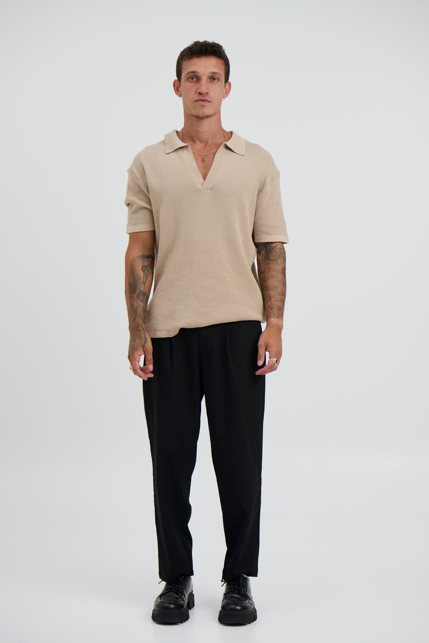 NTH Open Neck Polo Oat