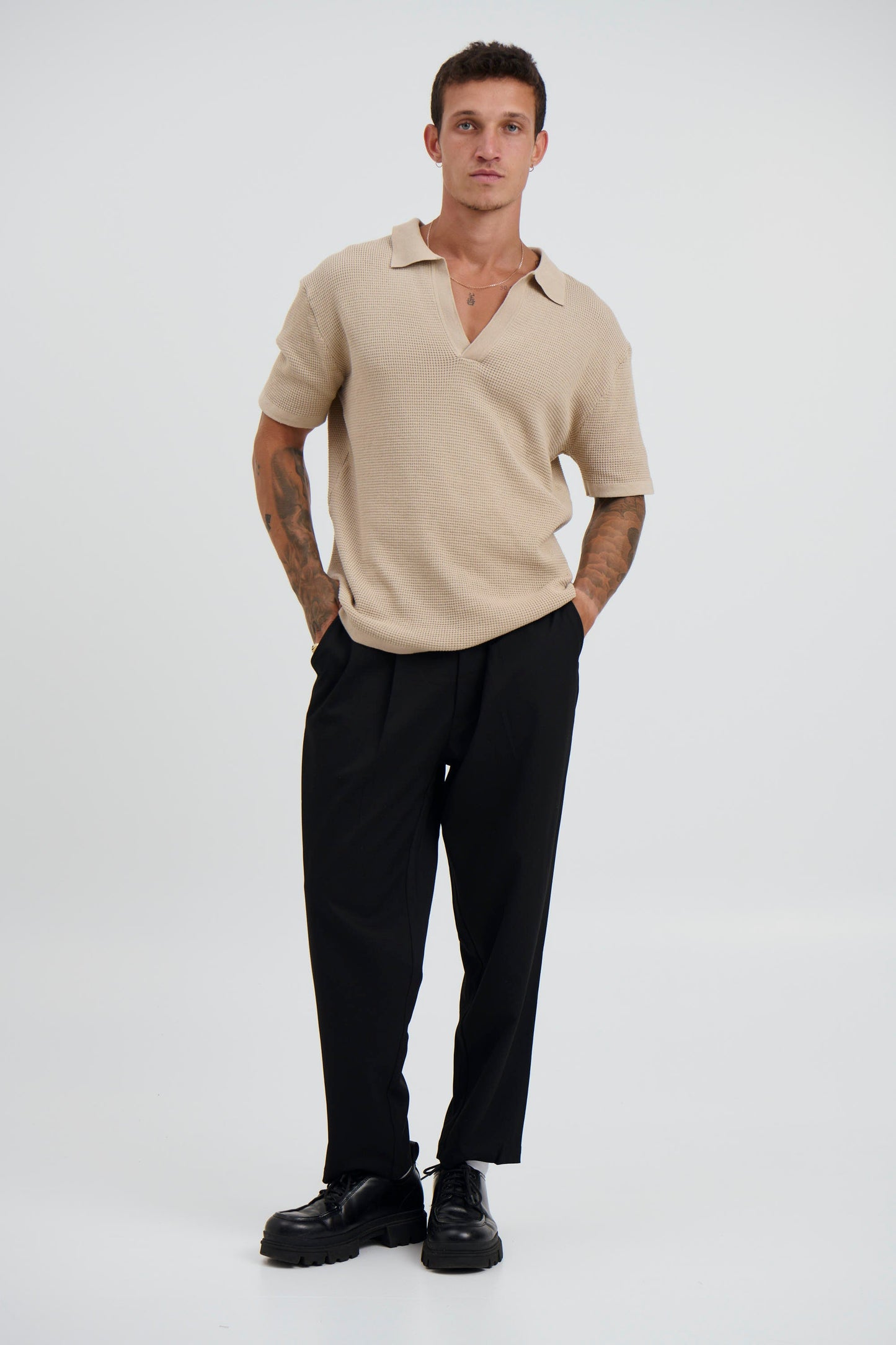 NTH Open Neck Polo Oat