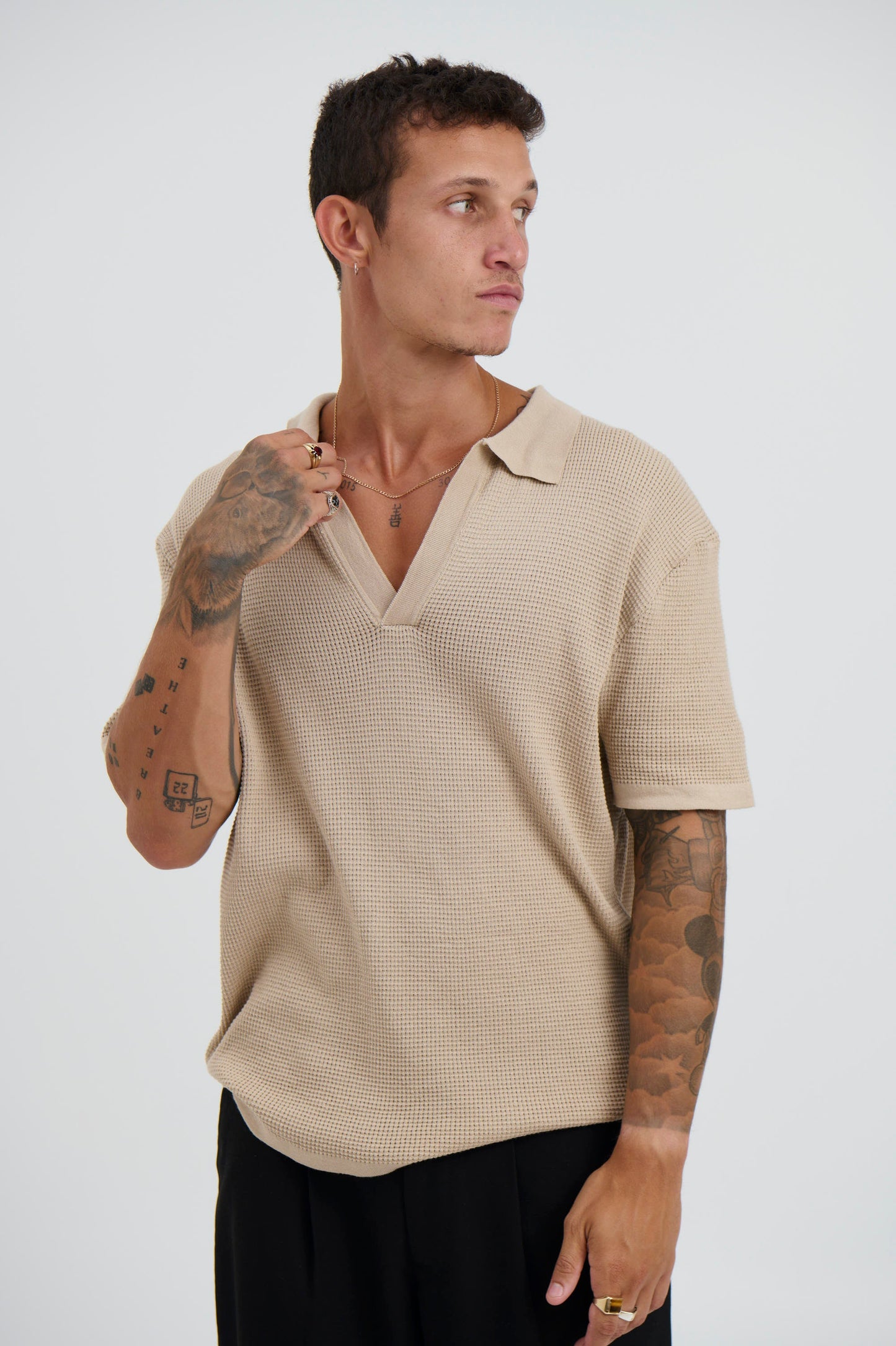 NTH Open Neck Polo Oat