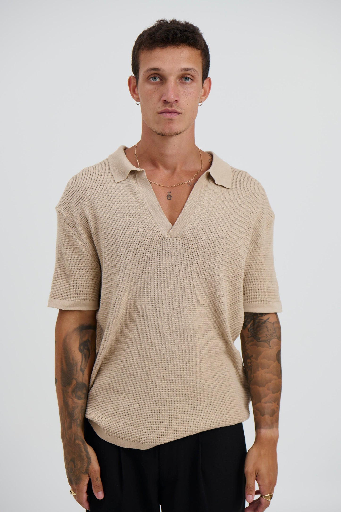 NTH Open Neck Polo Oat