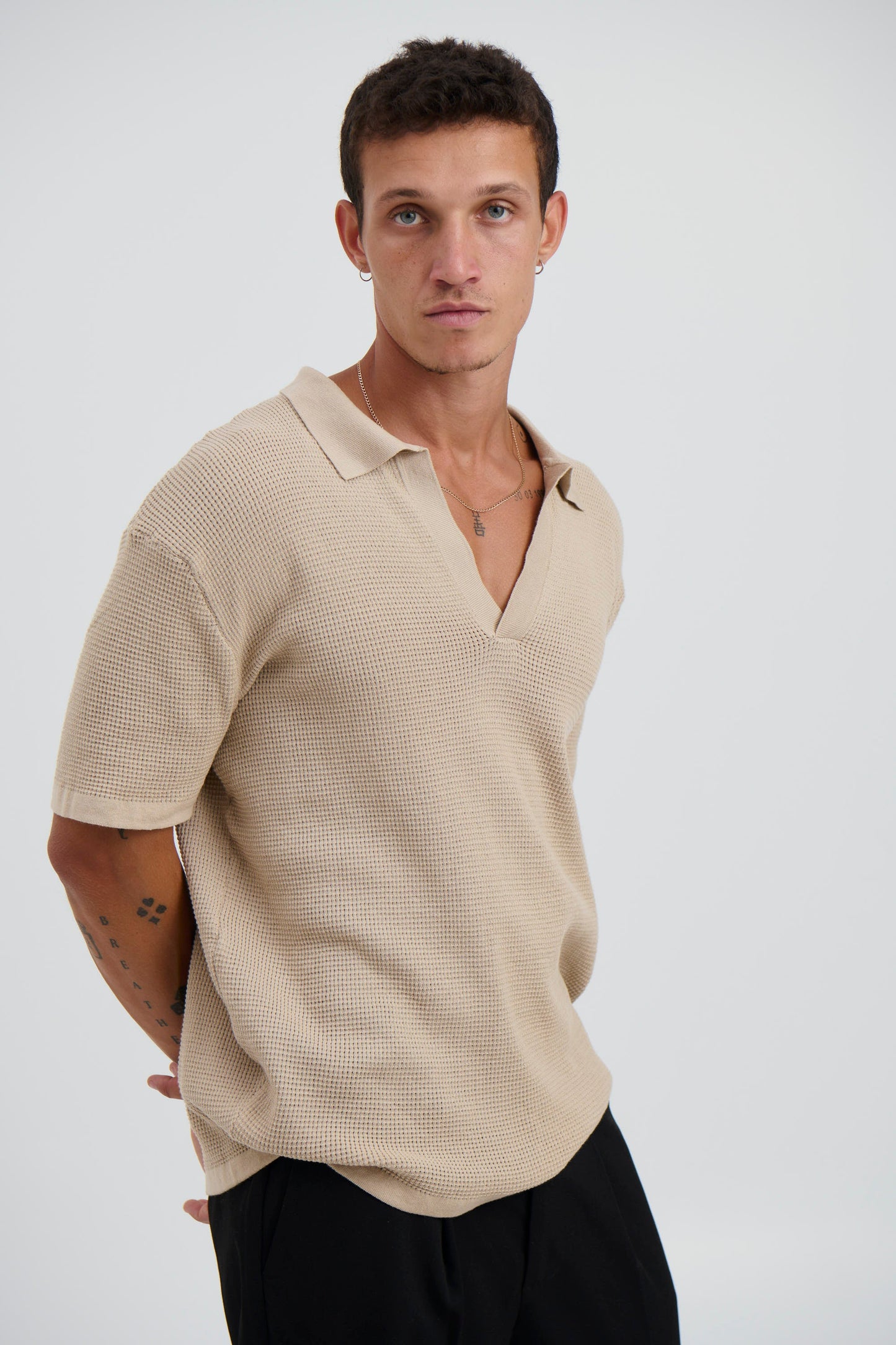 NTH Open Neck Polo Oat
