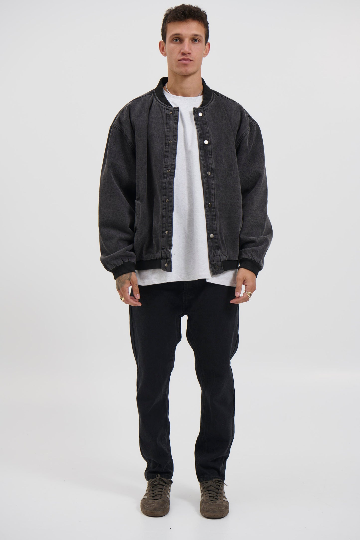 Vintage Bomber Denim Jacket Black