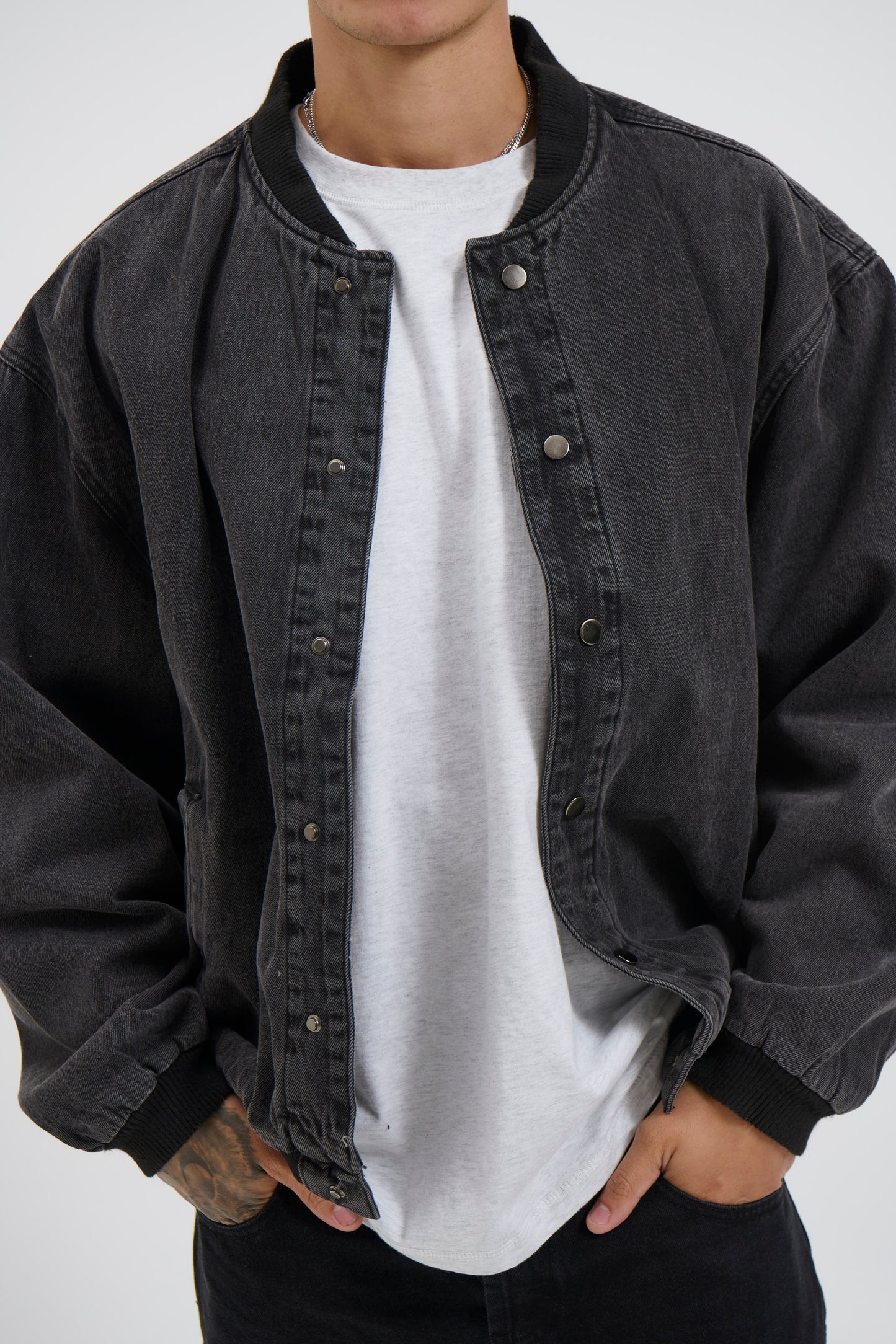 Vintage Bomber Denim Jacket Black