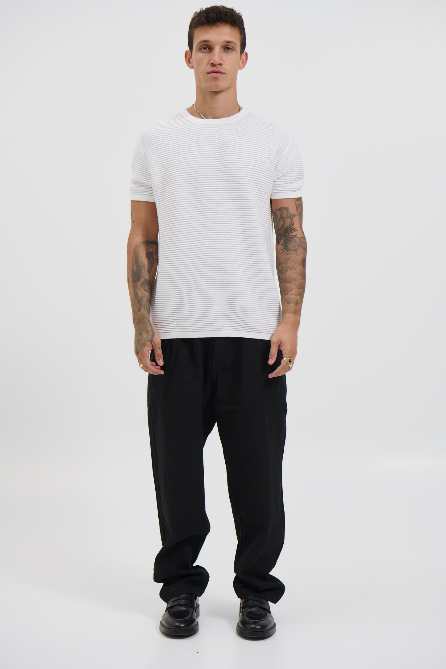 Horizontal Rib Knit Tee White