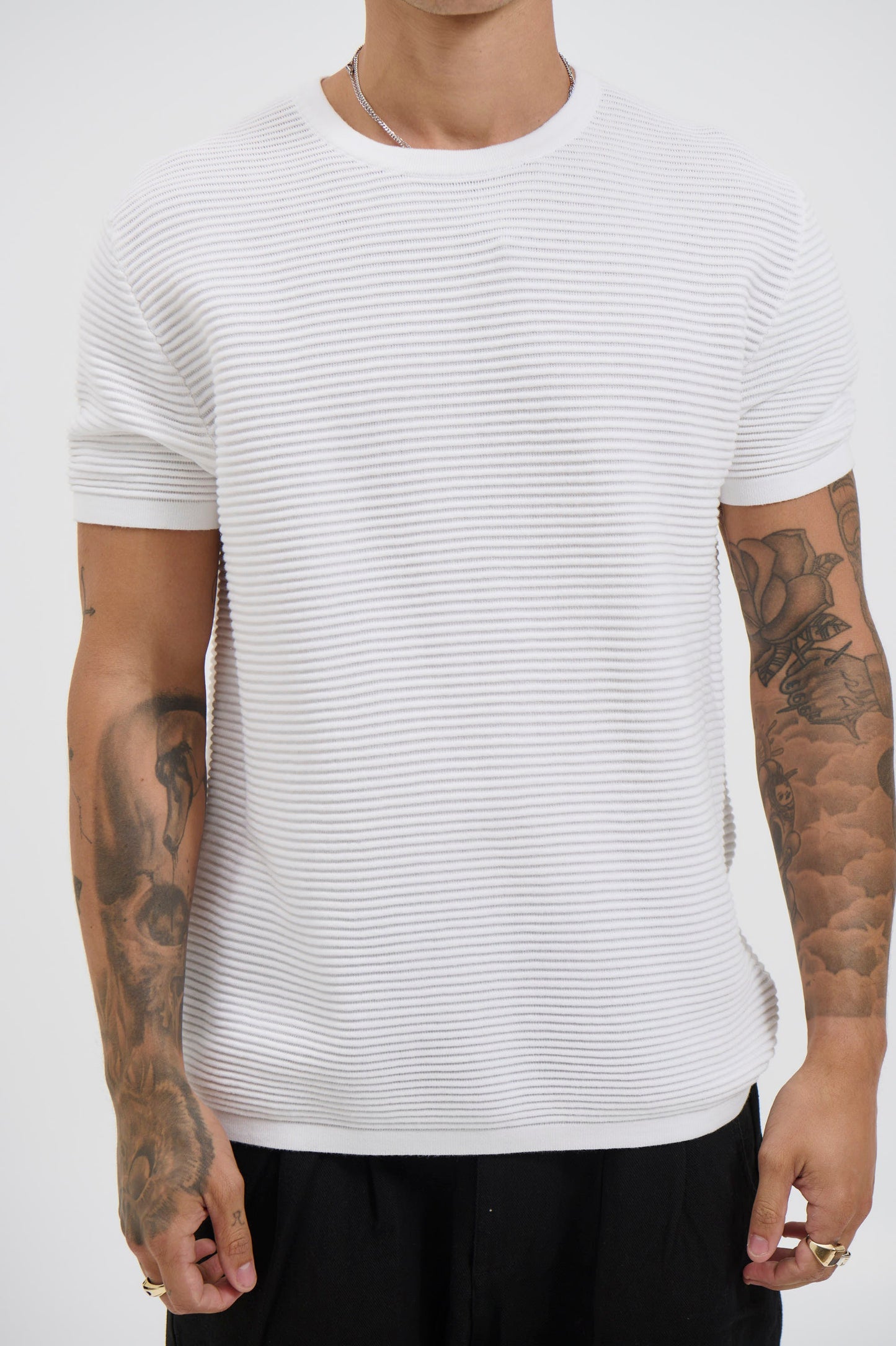 Horizontal Rib Knit Tee White