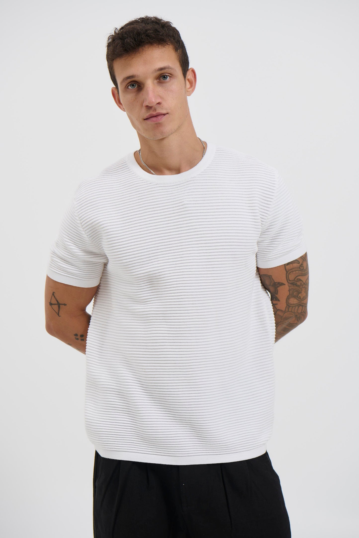 Horizontal Rib Knit Tee White