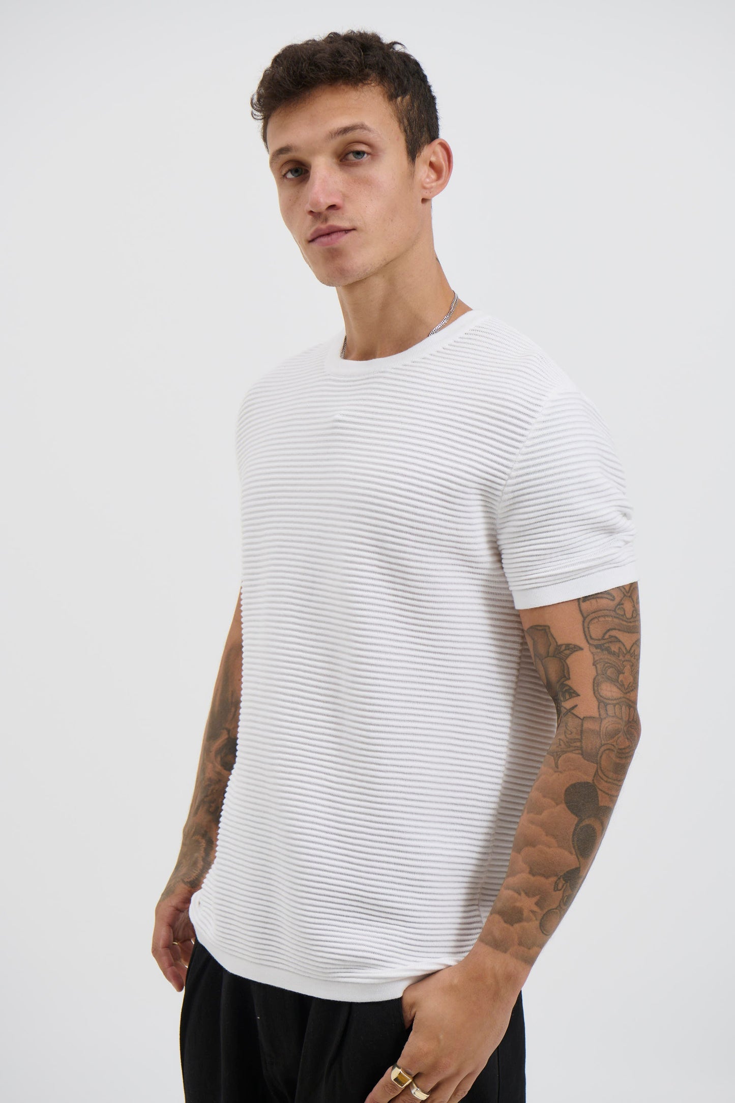 Horizontal Rib Knit Tee White