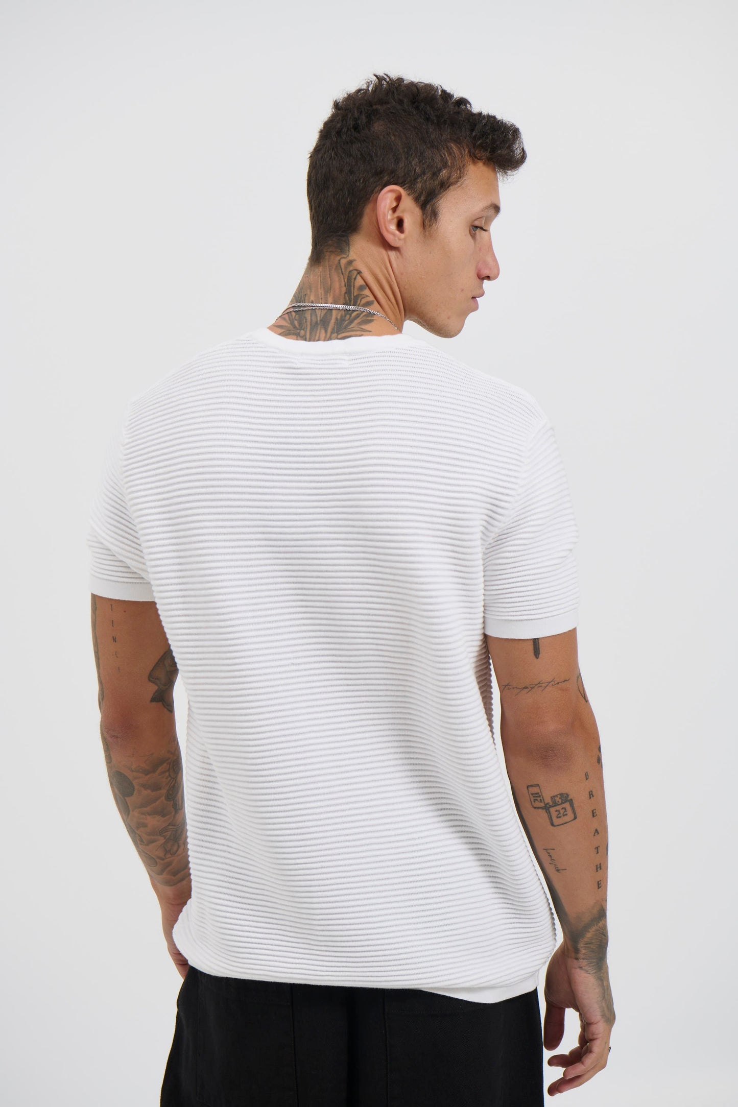 Horizontal Rib Knit Tee White