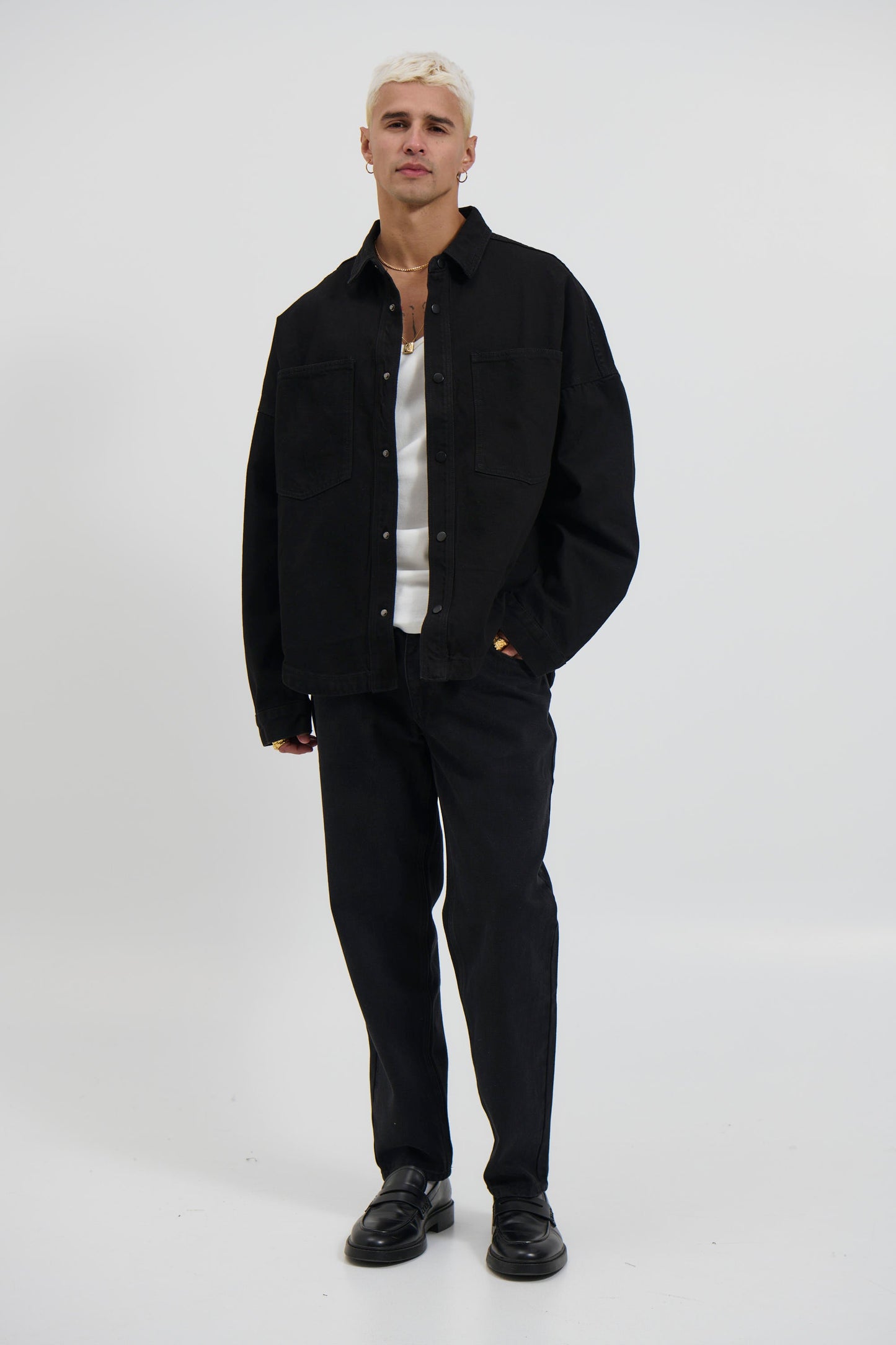 Drop Shoulder Denim Shirt Black