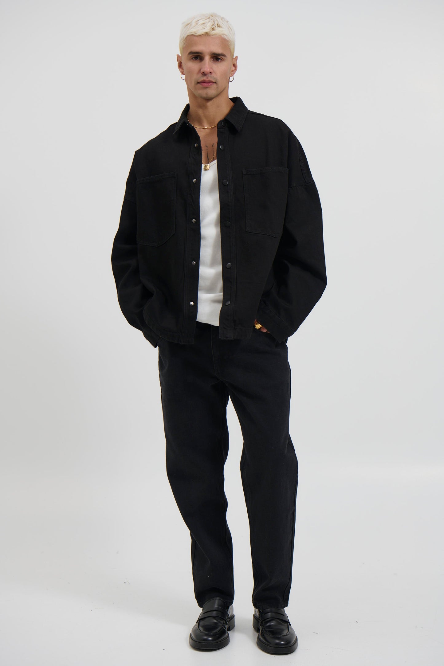 Drop Shoulder Denim Shirt Black