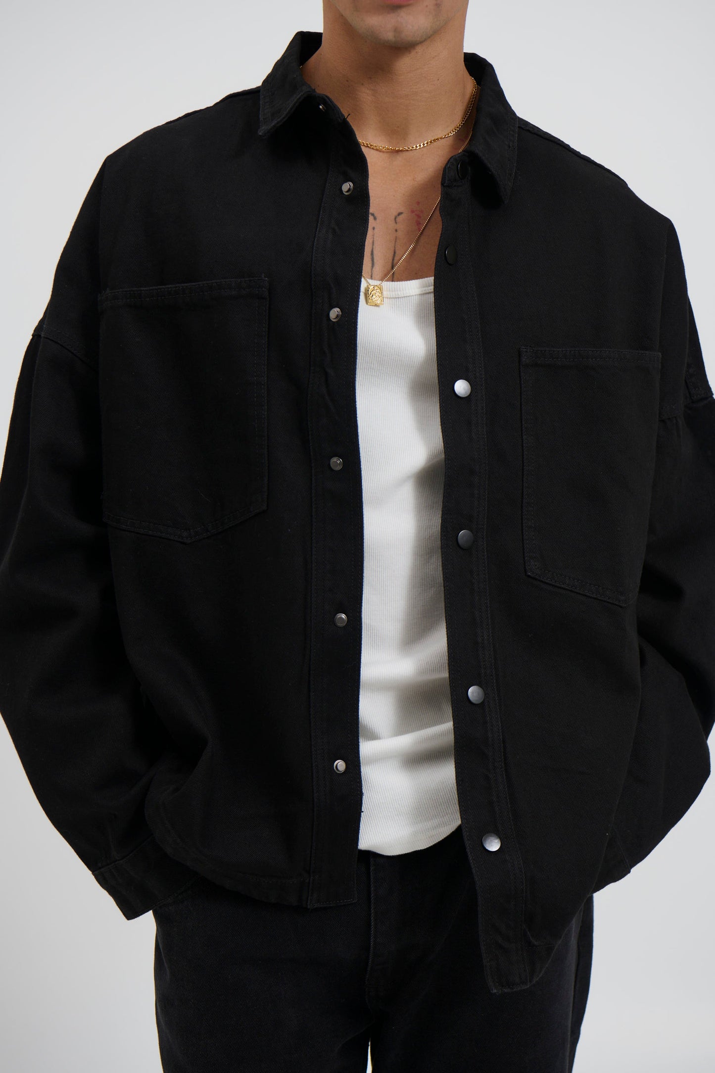 Drop Shoulder Denim Shirt Black