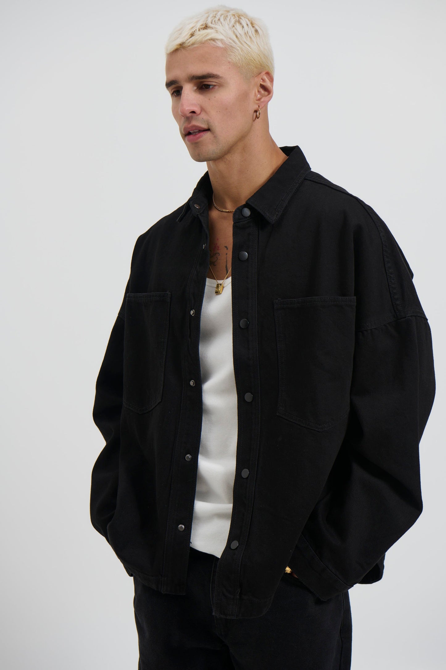Drop Shoulder Denim Shirt Black