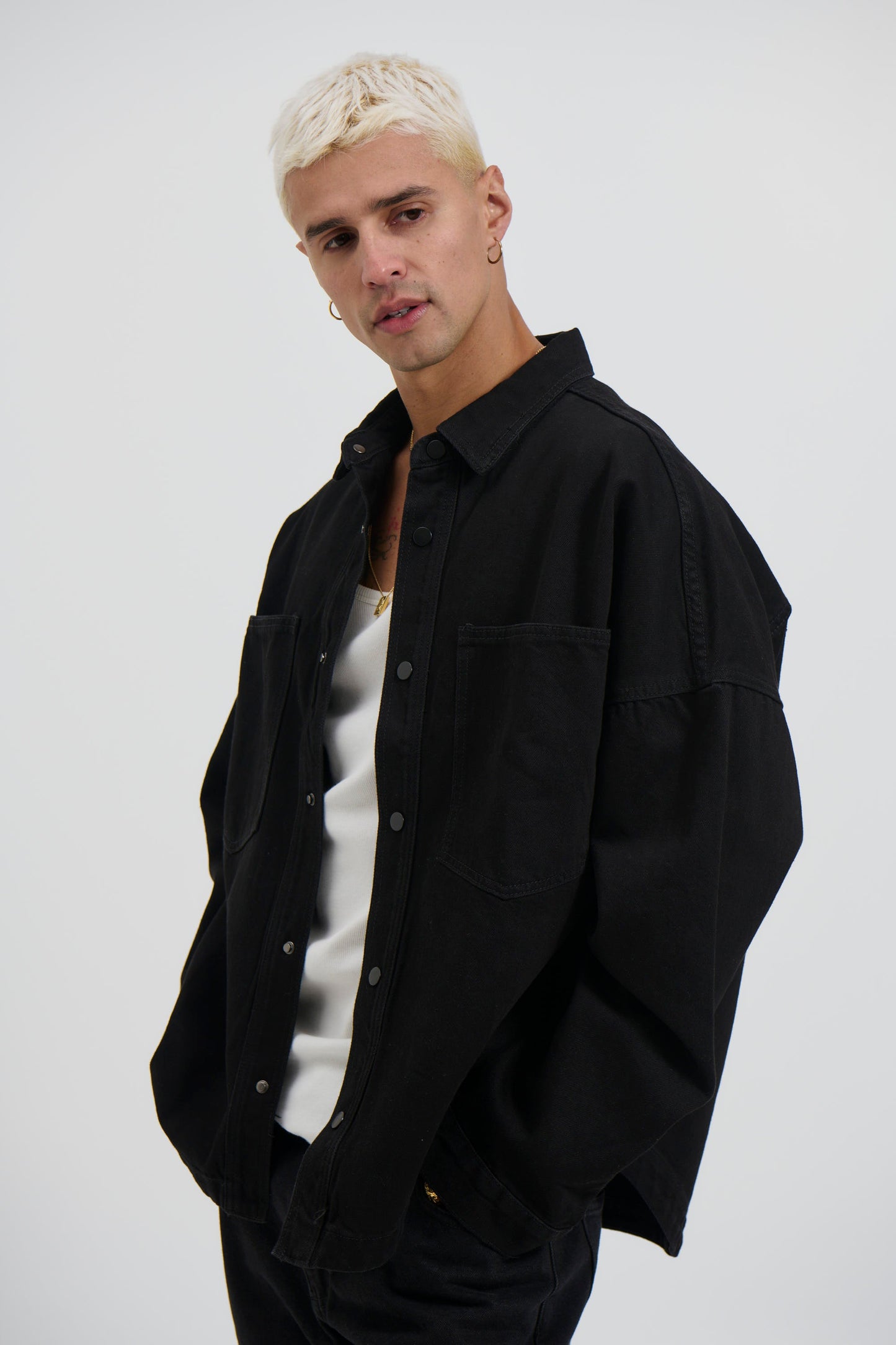 Drop Shoulder Denim Shirt Black