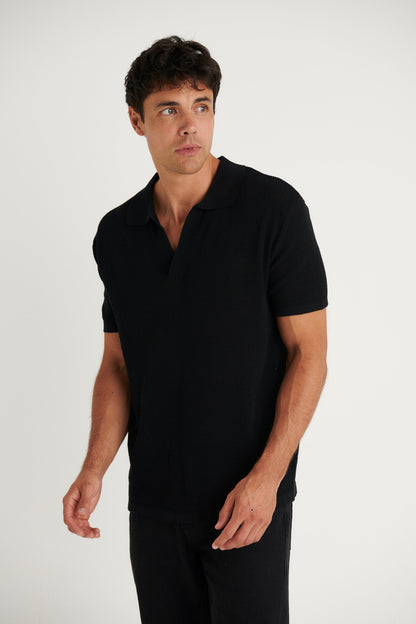 NTH Open Neck Polo Black