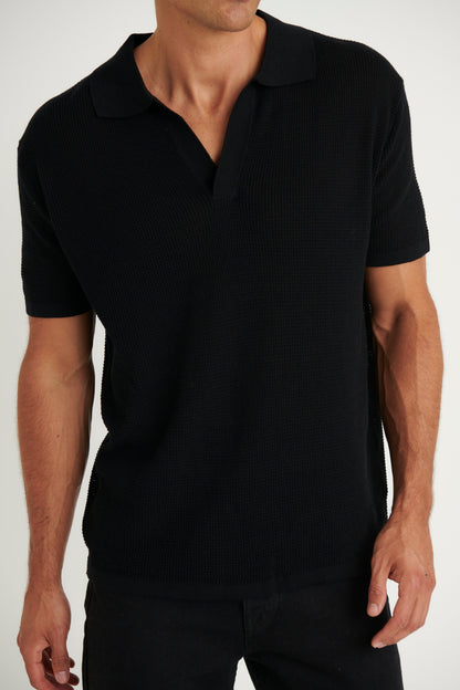 NTH Open Neck Polo Black