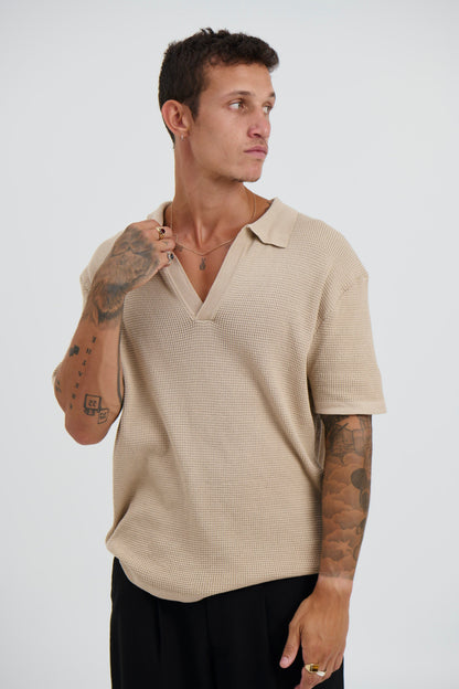 NTH Open Neck Polo Oat