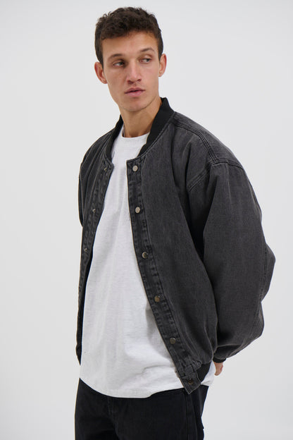 Vintage Bomber Denim Jacket Black