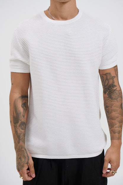 Horizontal Rib Knit Tee White