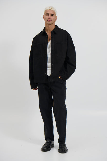 Drop Shoulder Denim Shirt Black