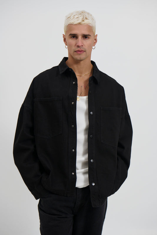 Drop Shoulder Denim Shirt Black