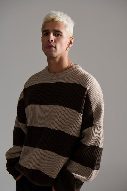 Drop Sleeve Heavy Knit Choc Stripe