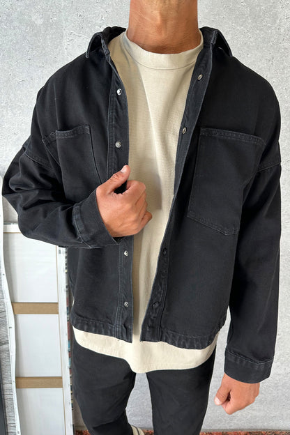 Drop Shoulder Denim Shirt Black